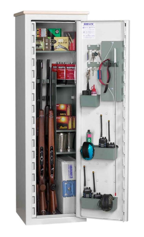 Nor-Lyx HL12 asekaappi 8 aseelle, sisähyllyköllä, tilava turvakaappi
